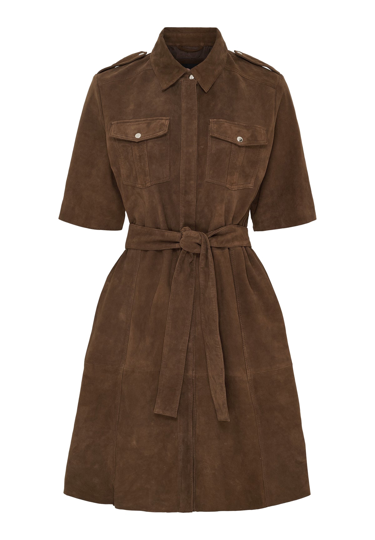 BTFCPH Kjole i ruskind med bindebånd Kjoler Chocolate Brown w. Silver acc.