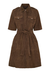 BTFCPH Kjole i ruskind med bindebånd Kjoler Chocolate Brown w. Silver acc.