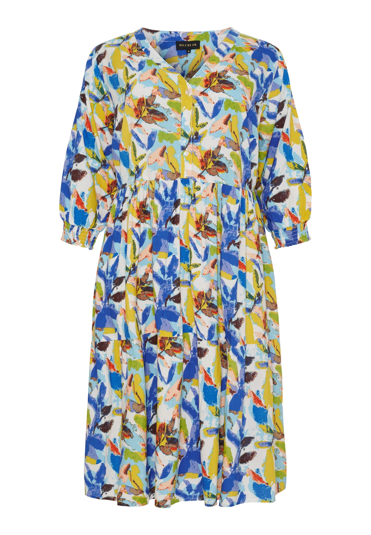 NO. 1 BY OX Kjole i smukke forårsfarver Kjoler Cream w blue and yellow flowers