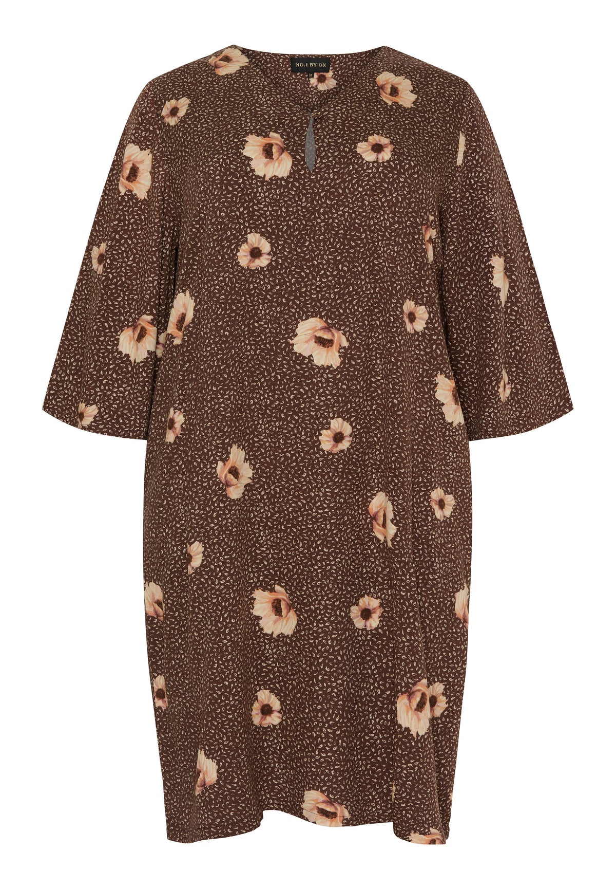 NO. 1 BY OX Kjole med blomster Kjoler Mocca Brown w Nude Flowers