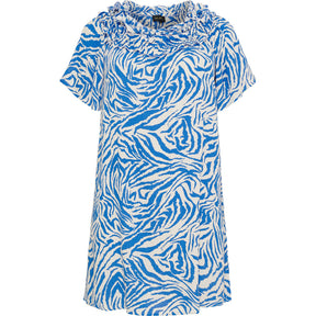 NO. 1 BY OX Kjole med flæser omkring hals Kjoler Cream w deep blue animal print