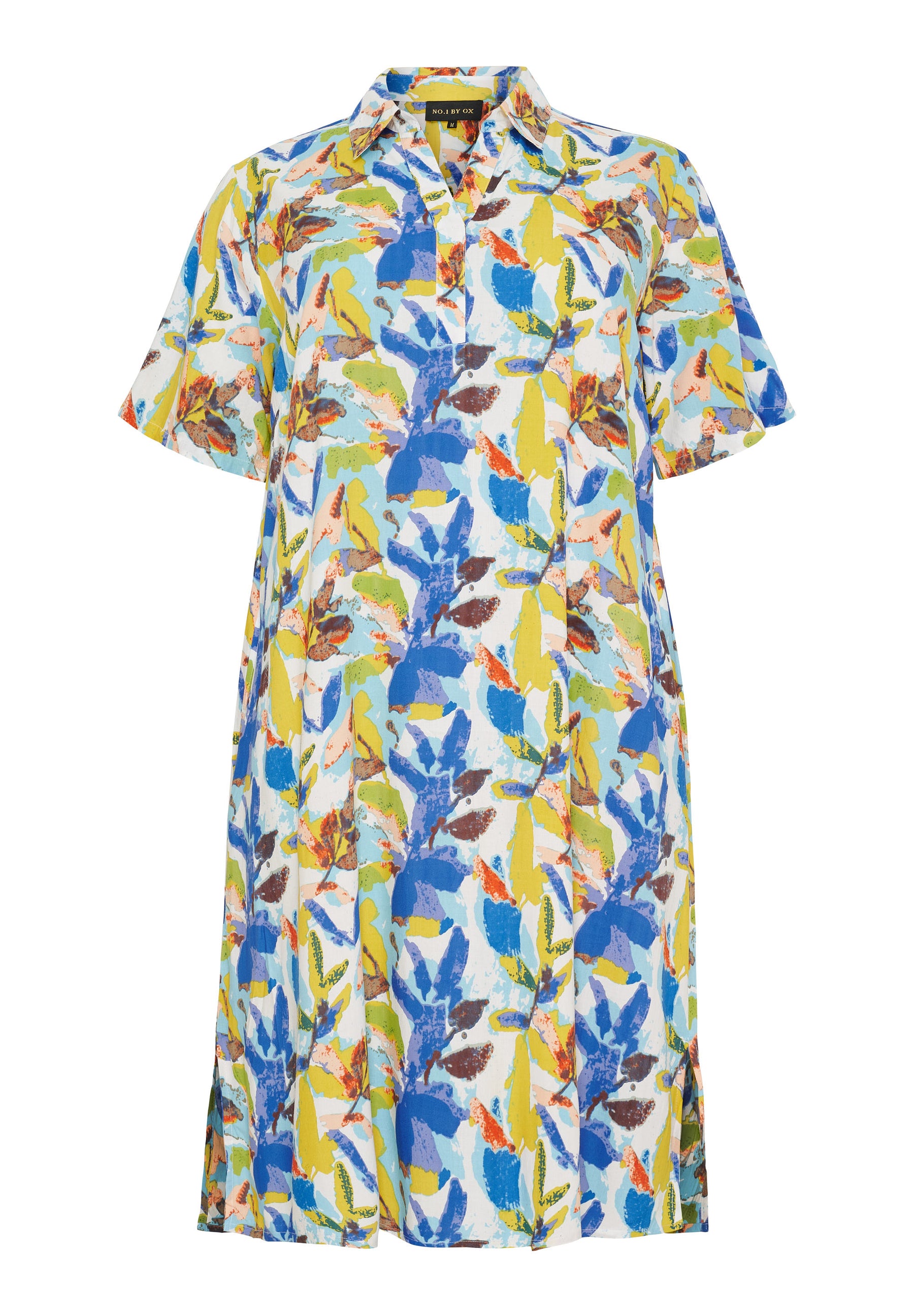 NO. 1 BY OX Kjole med klassisk krave Kjoler Cream w blue and yellow flowers