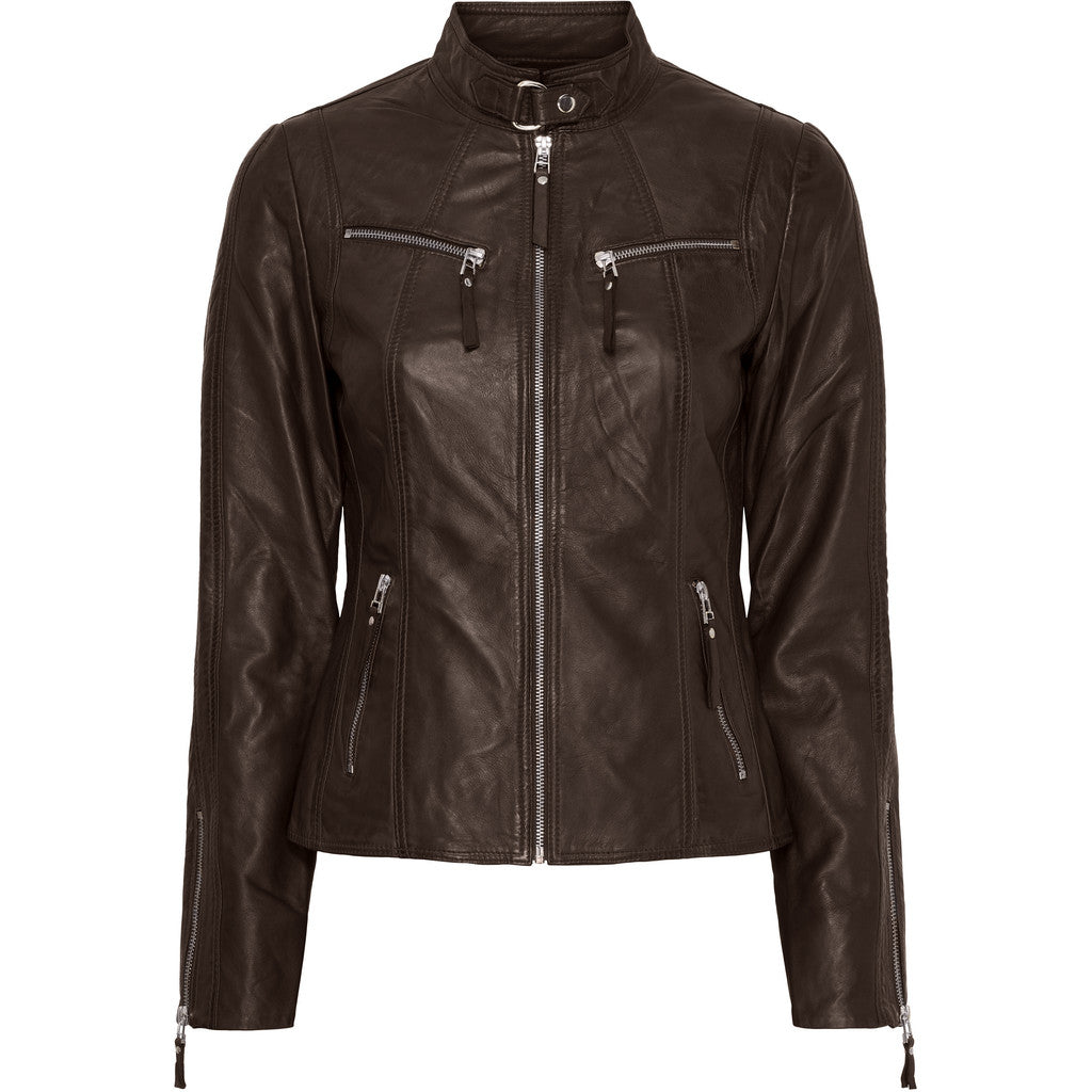 BTFCPH Klassisk biker læderjakke Jakker Dark Truffle w. Shiny Silver acc.