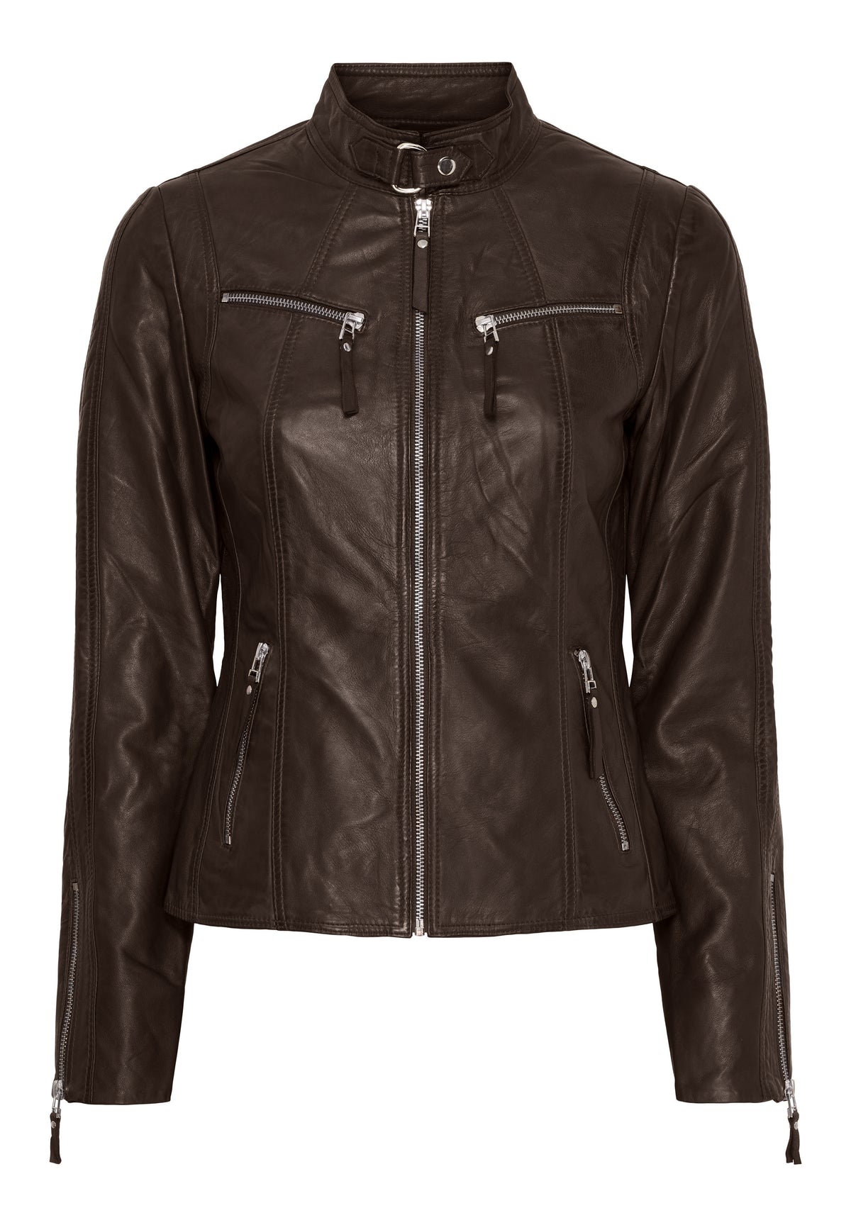 BTFCPH Klassisk biker læderjakke Jakker Dark Truffle w. Shiny Silver acc.