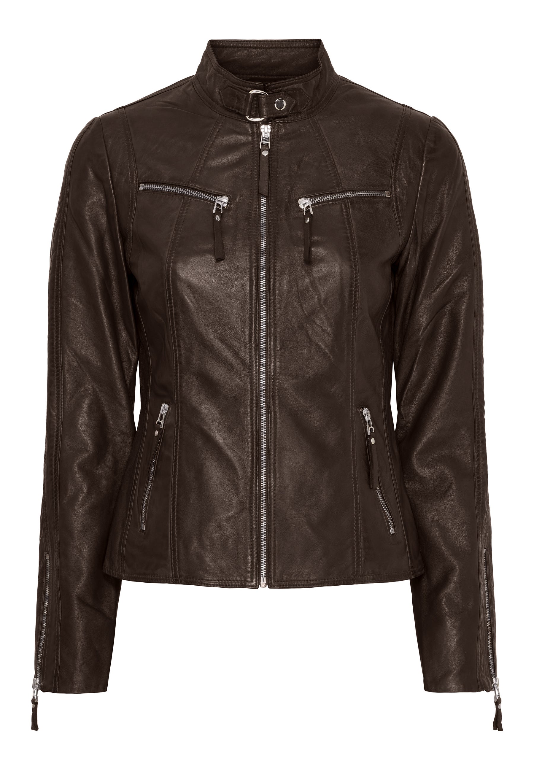 BTFCPH Klassisk biker læderjakke Jakker Dark Truffle w. Shiny Silver acc.