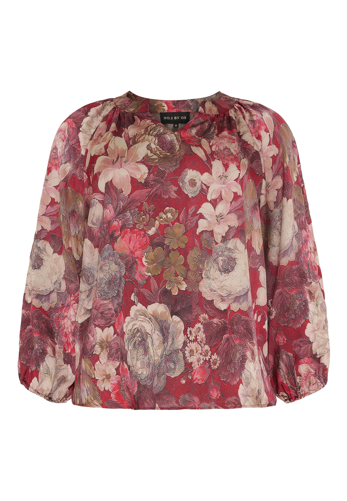 NO. 1 BY OX Klassisk bluse med mønster Bluser Dark Pompeian Red w Marmelade Rose flowers
