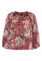 NO. 1 BY OX Klassisk bluse med mønster Bluser Dark Pompeian Red w Marmelade Rose flowers