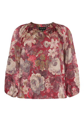 NO. 1 BY OX Klassisk bluse med mønster Bluser Dark Pompeian Red w Marmelade Rose flowers