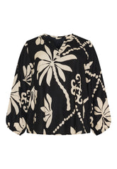NO. 1 BY OX Klassisk bluse med mønster Bluser Black/White leaf print