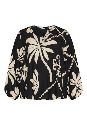 NO. 1 BY OX Klassisk bluse med mønster Bluser Black/White leaf print