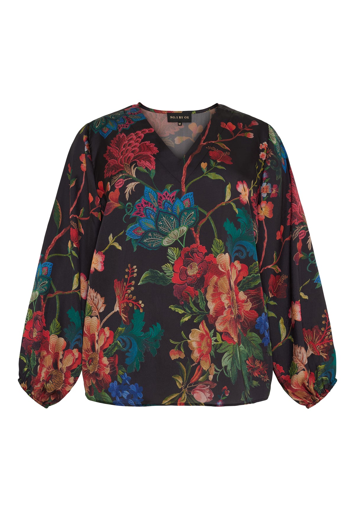 NO. 1 BY OX Klassisk bluse med mønster Bluser Black w multicolored flowers