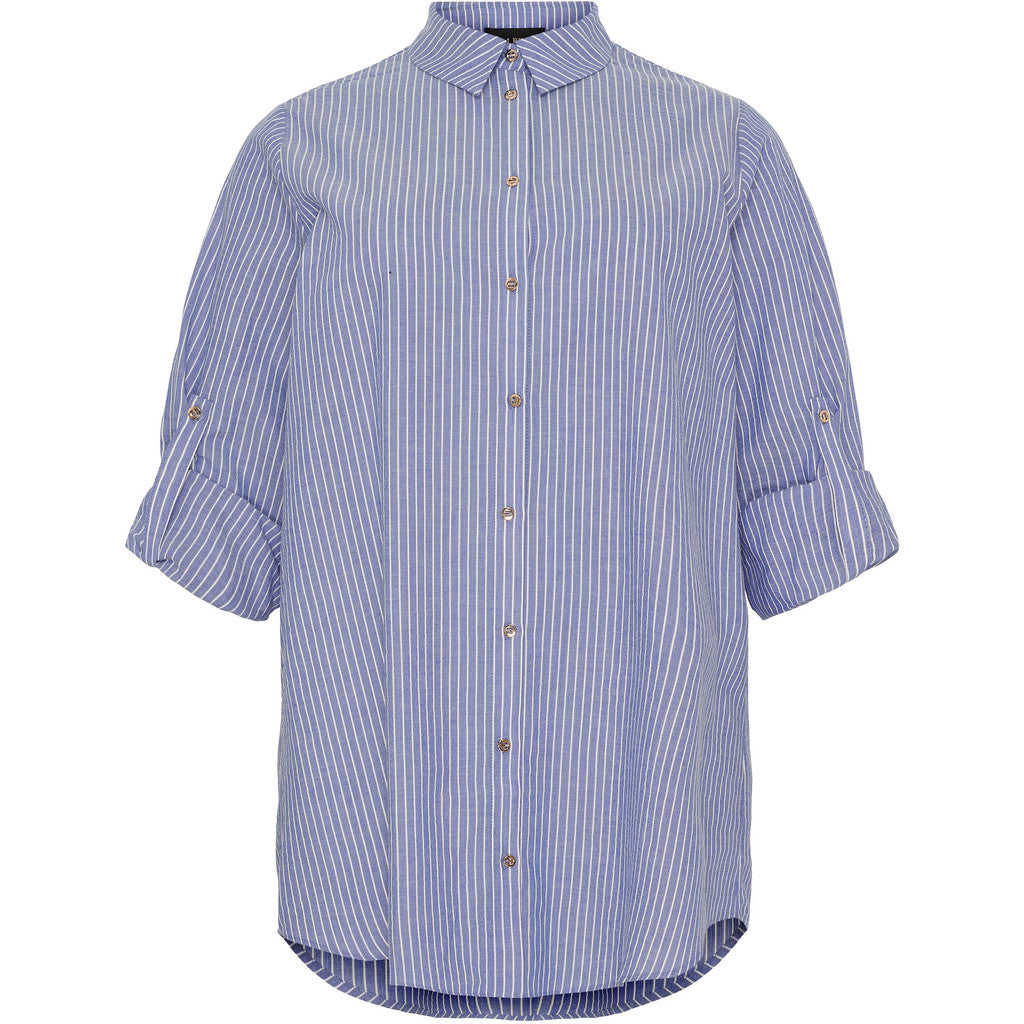 NO. 1 BY OX Klassisk stribet skjortekjole Skjorter Denim blue pinstripes