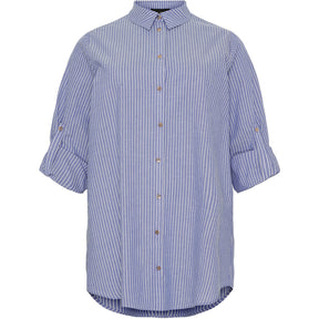 NO. 1 BY OX Klassisk stribet skjortekjole Skjorter Denim blue pinstripes