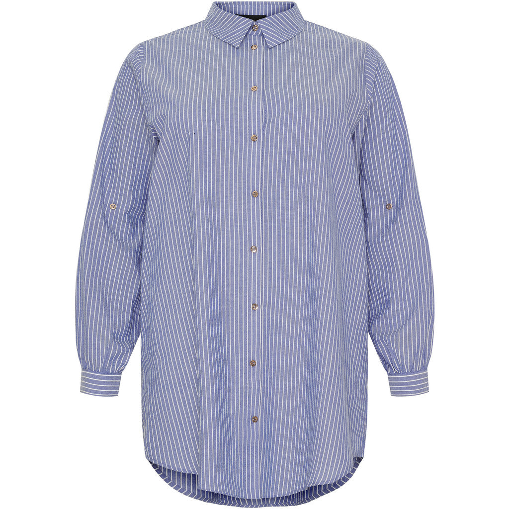 NO. 1 BY OX Klassisk stribet skjortekjole Skjorter Denim blue pinstripes