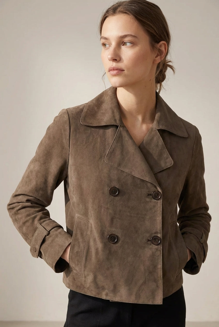 NOTYZ Kort trenchcoat i ruskind Jakker Brun