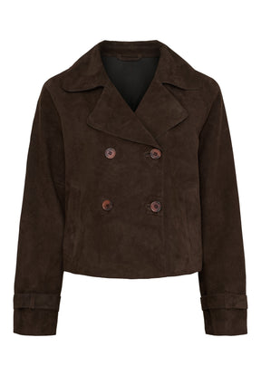NOTYZ Kort trenchcoat i ruskind Jakker Dark Chocolate Brown