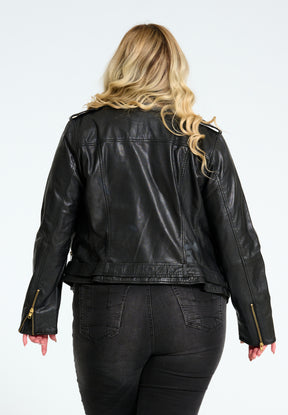 NO. 1 BY OX Læder bikerjakke med guld detaljer Jakker Sort