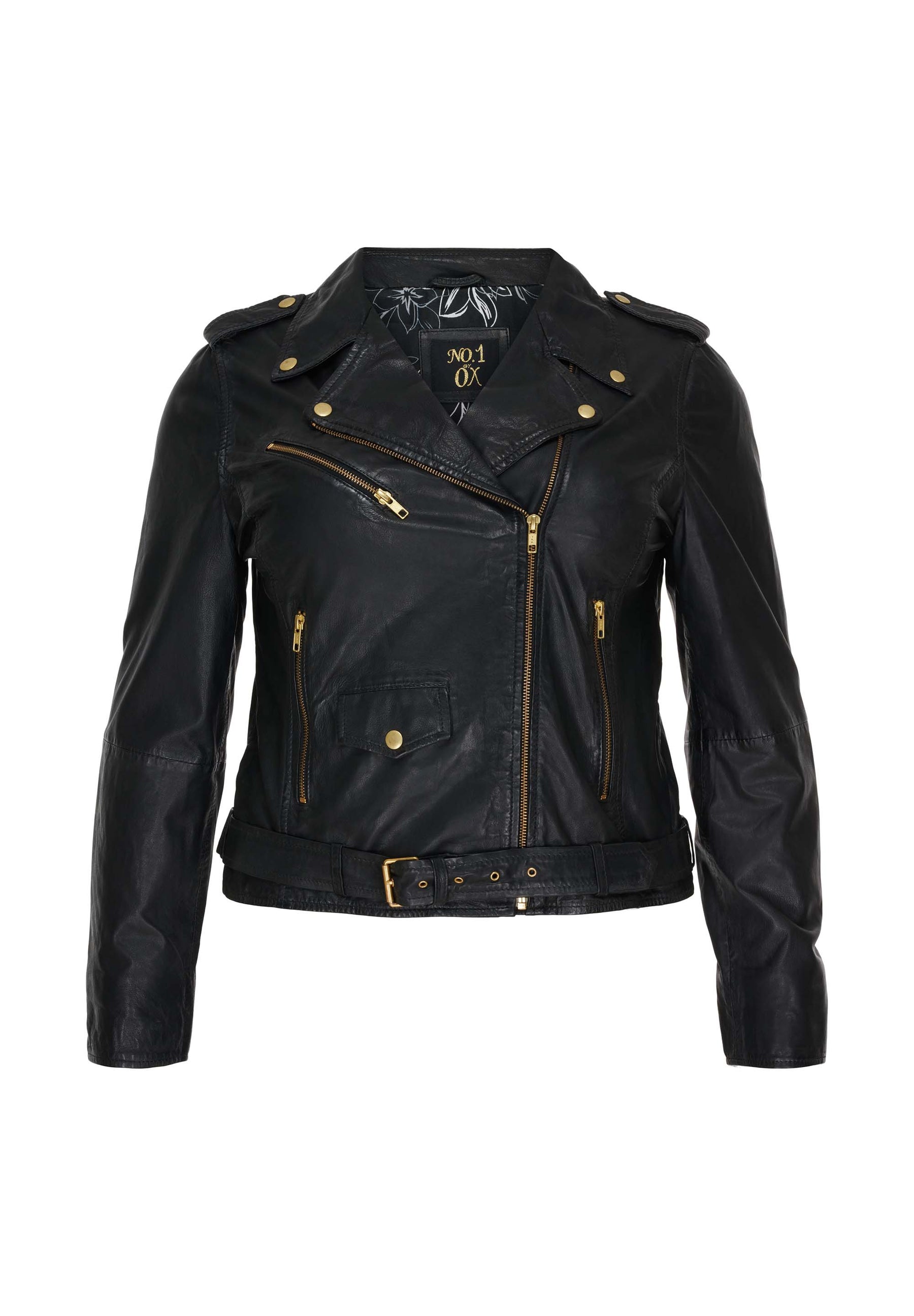 NO. 1 BY OX Læder bikerjakke med guld detaljer Jakker Sort