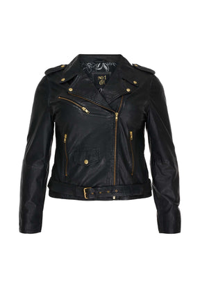 NO. 1 BY OX Læder bikerjakke med guld detaljer Jakker Sort
