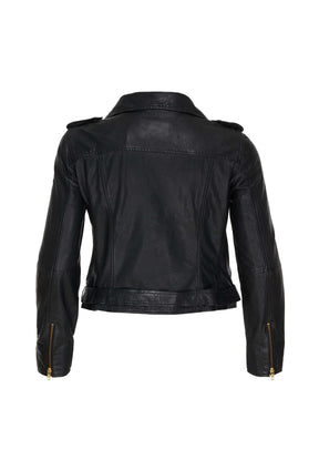 NO. 1 BY OX Læder bikerjakke med guld detaljer Jakker Sort