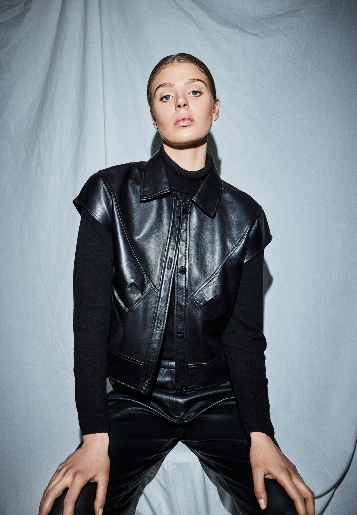 NOTYZ Læderskjorte med korte ærmer Jakker Sort