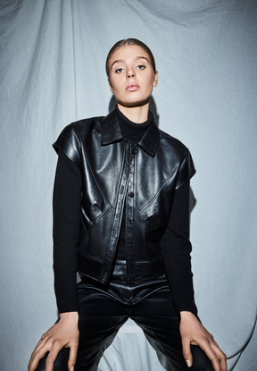 NOTYZ Læderskjorte med korte ærmer Jakker Sort