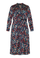 NO. 1 BY OX Lang Kjole med Solskåret Skørt Kjoler Cobolt Blue w Marmelade Rose flowers