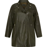 NO. 1 BY OX Lang bikerjakke (Str. 38-48) Frakker Dark Leaf Green w Silver acc.