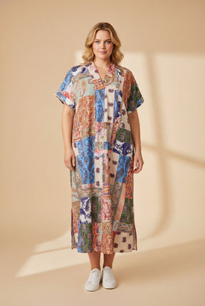 NO. 1 BY OX Lang kjole Kjoler Patchwork print