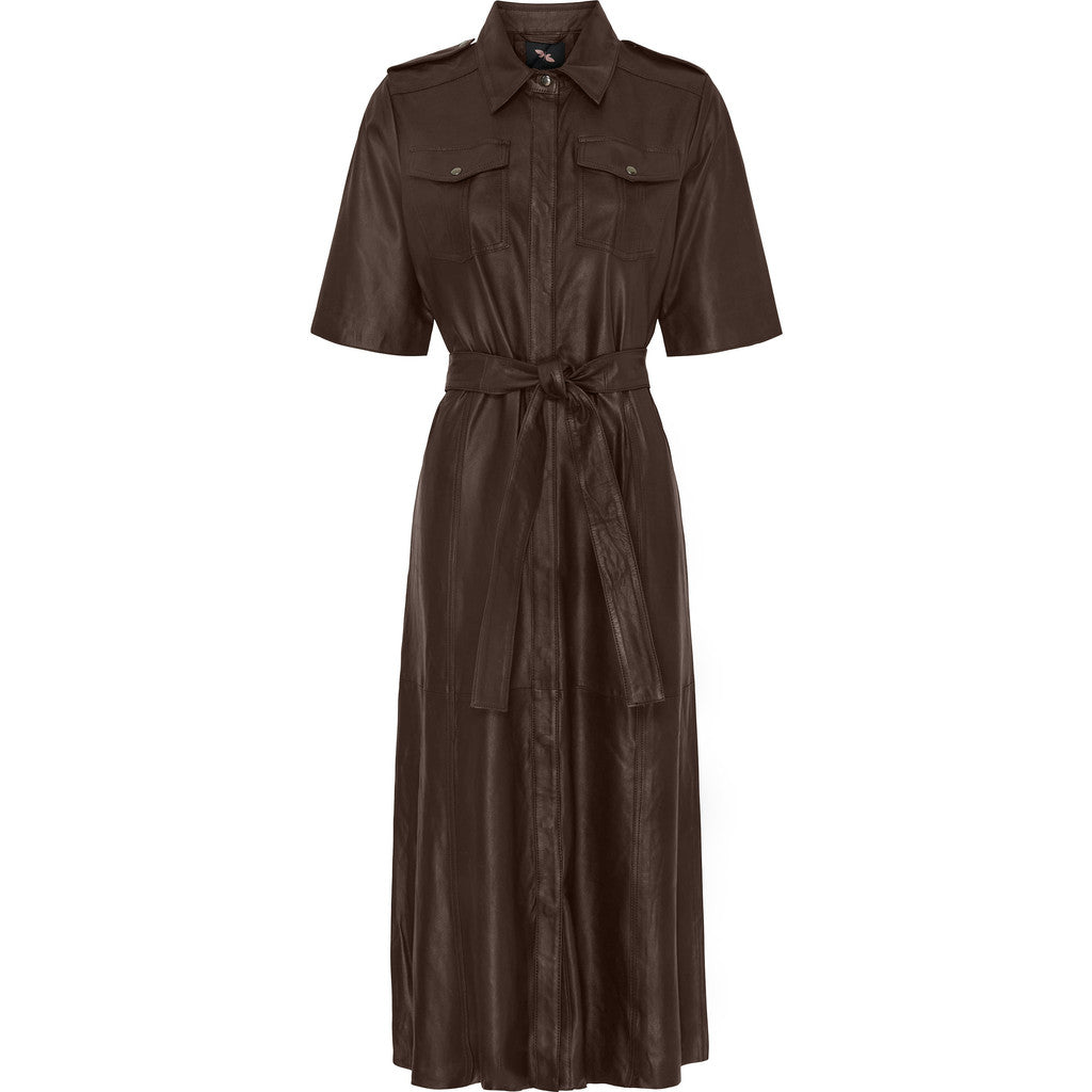 BTFCPH Lang skjortekjole i skind Kjoler Espresso w. Silver acc.