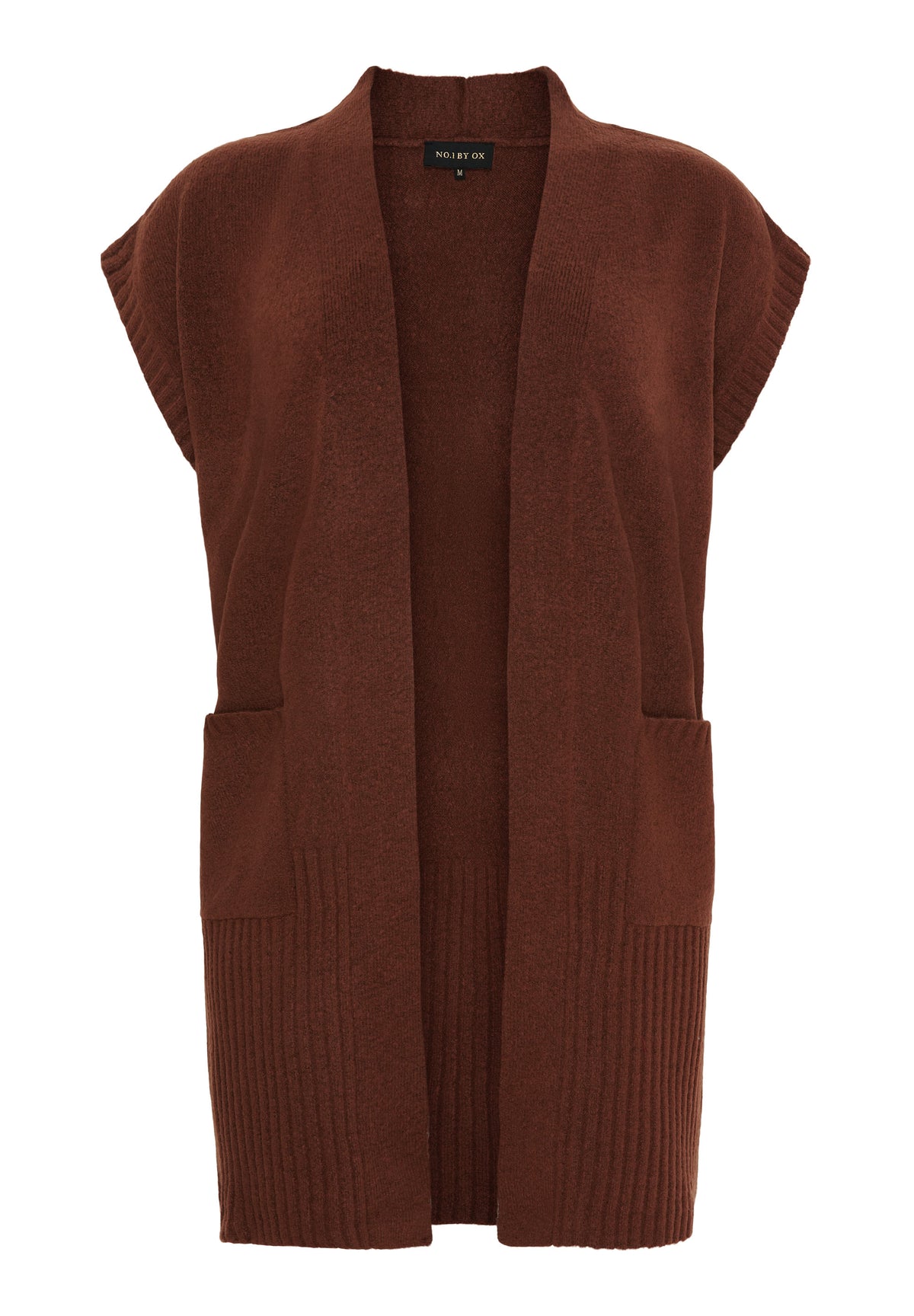 NO. 1 BY OX Lang vest i strik Veste Mocca Brown