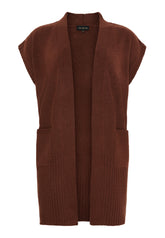 NO. 1 BY OX Lang vest i strik Veste Mocca Brown