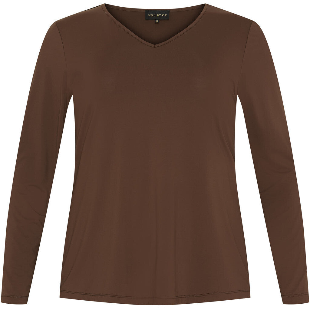 NO. 1 BY OX Langærmede basic T-shirt med V-hals T-shirts Mocca Brown