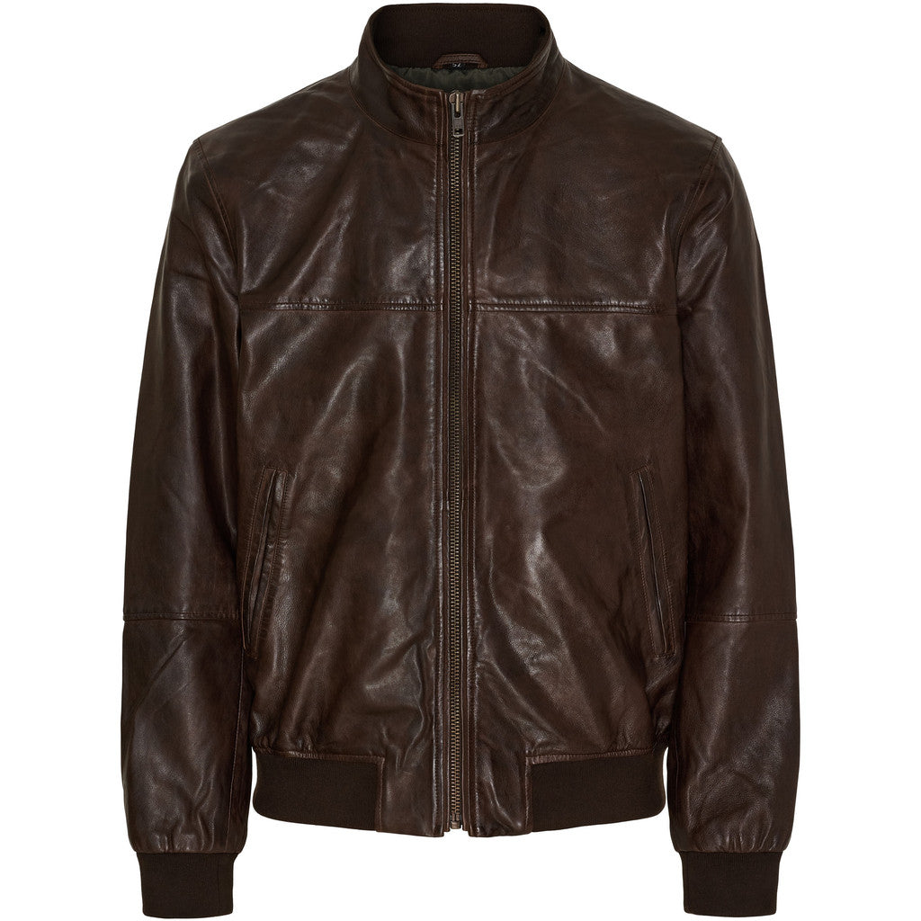 NOTYZ HIM Leather Jacket Jakker Dark Truffle w. Gunmetal acc.