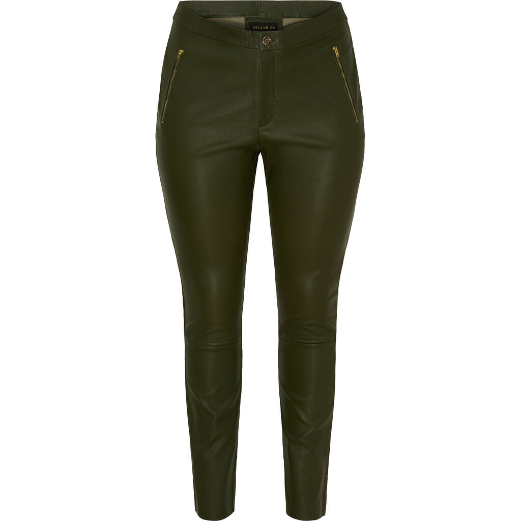 NO. 1 BY OX Leggings i læder Leggings Dark Army Green w Gold acc.