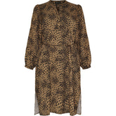 NO. 1 BY OX Long A shape dress w tie band Kjoler Camel Brown w Black Dots