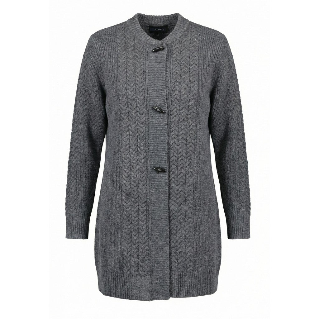NO. 1 BY OX Long Cardigan w cable knit Cardigans Grå