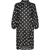 NO. 1 BY OX Long Dress LS w flair neckline Kjoler Black w White Dots