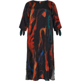NO. 1 BY OX Long Dress w 1/2 wide sleeves and tie band Kjoler Flame coloured print