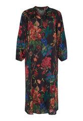 NO. 1 BY OX Long Dress w LS and elastic in cuffs Kjoler Black w multicolored flowers