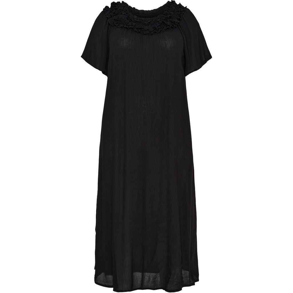 NO. 1 BY OX Long Dress w double ruffle edge and SS sleeves Bluser Sort