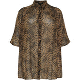 NO. 1 BY OX Long Loose batwing Blouse Bluser Camel Brown w Black Dots
