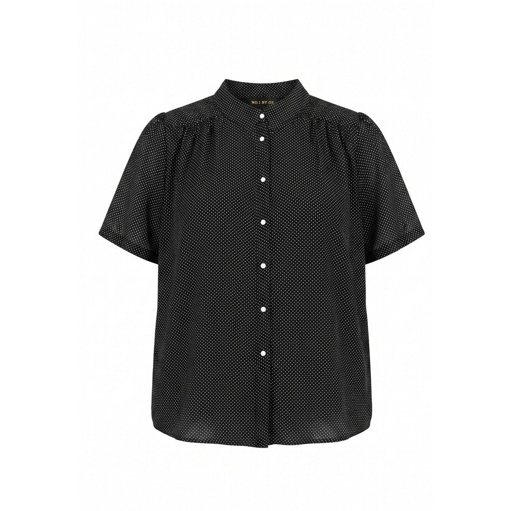 NO. 1 BY OX Long Loose batwing Blouse Bluser Black w White Dots