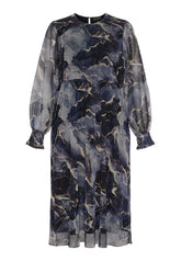 NO. 1 BY OX Long Mesh Dress w lining Kjoler Black and Grey graphic print