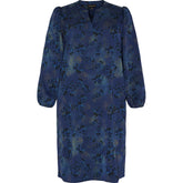 NO. 1 BY OX Long Tunic Dress LS w puff Kjoler Snorkel Blue w Blue Gold Flowers
