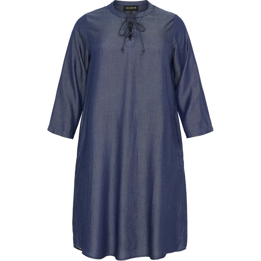 NO. 1 BY OX Long loose dress w ties in placket and 3/4 sleeves Kjoler Blå