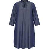 NO. 1 BY OX Long loose dress w ties in placket and 3/4 sleeves Kjoler Blå