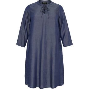 NO. 1 BY OX Long loose dress w ties in placket and 3/4 sleeves Kjoler Blå