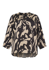 NO. 1 BY OX Loose blouse v neck and 3/4 sleeves Bluser Sand/black animal print