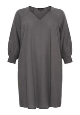 NO. 1 BY OX Loose v neck dress and 3/4 sleeves and smock cuffs Kjoler Coal smoke grey